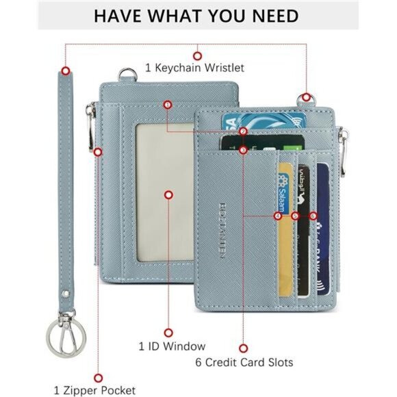 RFID Leather Wallet for Women Slim Card Holder with Zipper Keychain - Picture 3 of 7